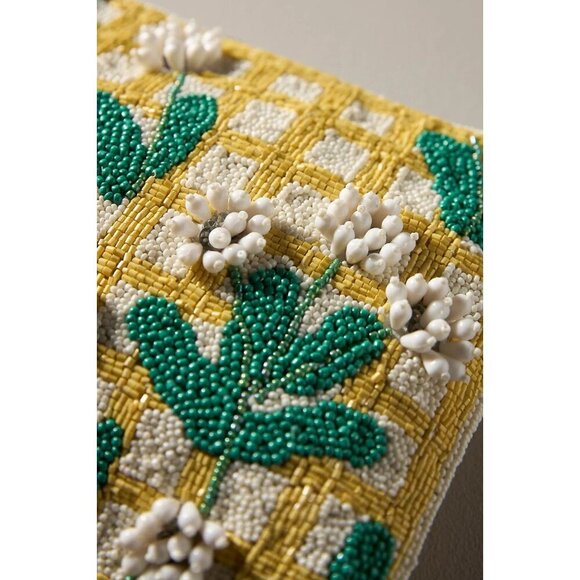 The Fiona Large Beaded Pouch Floral Yellow Green - Picture 3 of 3